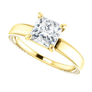 Cubic Zirconia Engagement Ring- The Rosalina (Customizable Princess Cut with Three-sided Pavé Band)