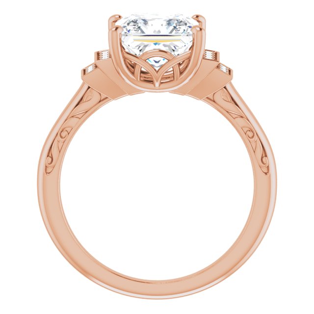 Cubic Zirconia Engagement Ring- The Brynhild (Customizable Engraved Design with Princess/Square Cut Center and Perpendicular Band Accents)