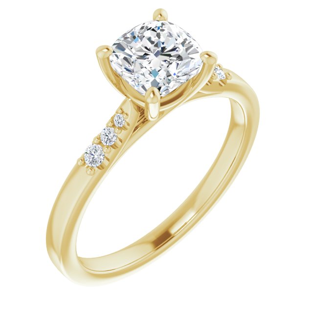 10K Yellow Gold Customizable 7-stone Cushion Cut Cathedral Style with Triple Graduated Round Cut Side Stones