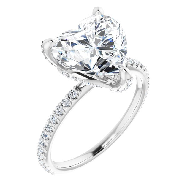 10K White Gold Customizable Heart Cut Design with Round-Accented Band, Micropav? Under-Halo and Decorative Prong Accents)
