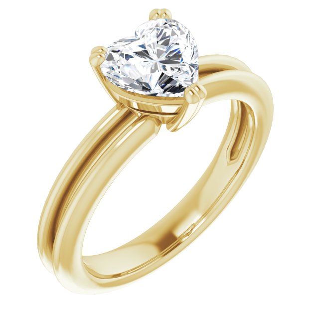 10K Yellow Gold Customizable Heart Cut Solitaire with Grooved Band