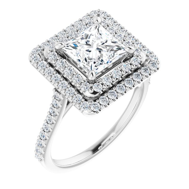 10K White Gold Customizable Double-Halo Princess/Square Cut Design with Accented Split Band