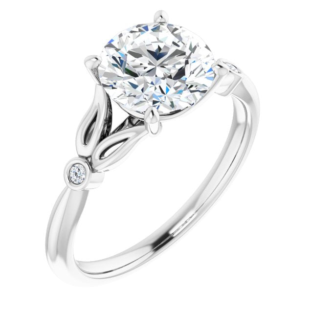 Cubic Zirconia Engagement Ring- The Dayanny (Customizable 3-stone Round Cut Design with Thin Band and Twin Round Bezel Side Stones)