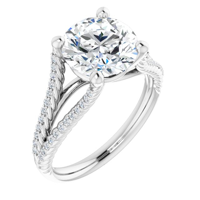 14K White Gold Customizable Round Cut Style with Split Band and Rope-Pavé