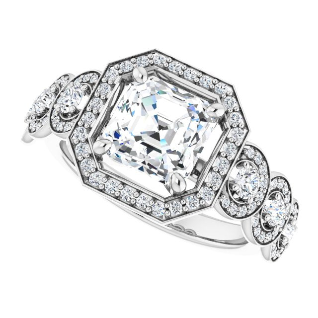 Cubic Zirconia Engagement Ring- The Emma Grace (Customizable Cathedral-set Asscher Cut 7-stone style Enhanced with 7 Halos)