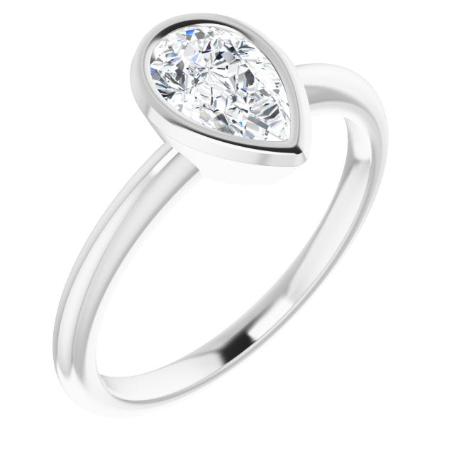 10K White Gold Customizable Bezel-set Pear Cut Solitaire with Thin Band
