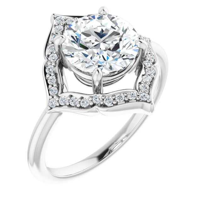 Cubic Zirconia Engagement Ring- The Casie Jean (Customizable Round Cut Style with Artistic Equilateral Halo and Ultra-thin Band)