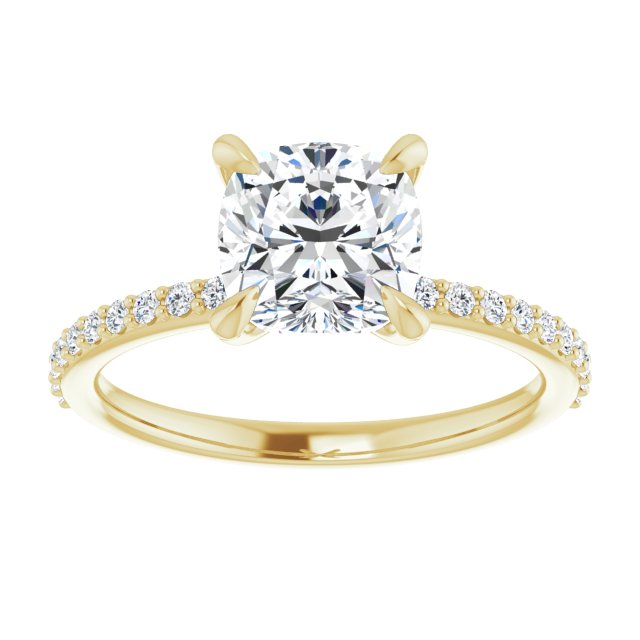 Cubic Zirconia Engagement Ring- The Geraldine Lea (Customizable Cushion Cut Style with Delicate Pavé Band)