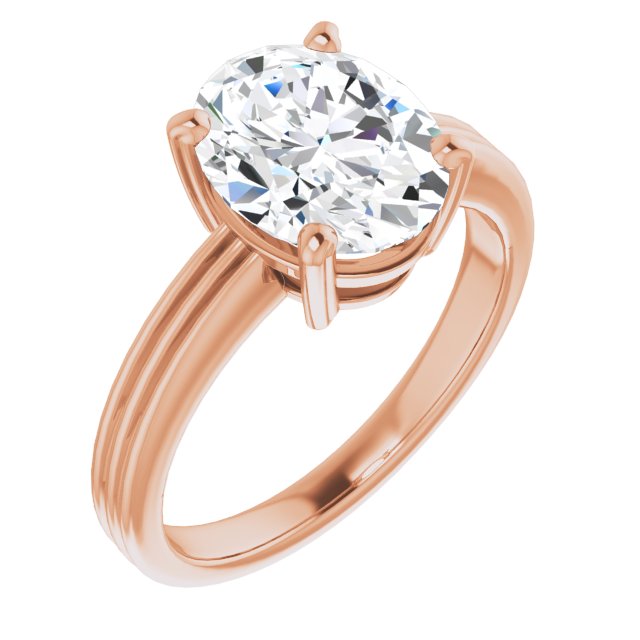 10K Rose Gold Customizable Oval Cut Solitaire with Double-Grooved Band