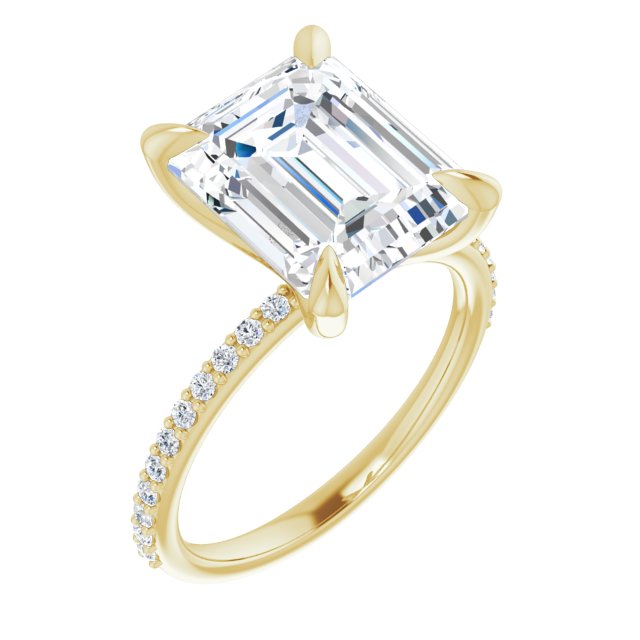 10K Yellow Gold Customizable Emerald/Radiant Cut Style with Delicate Pavé Band