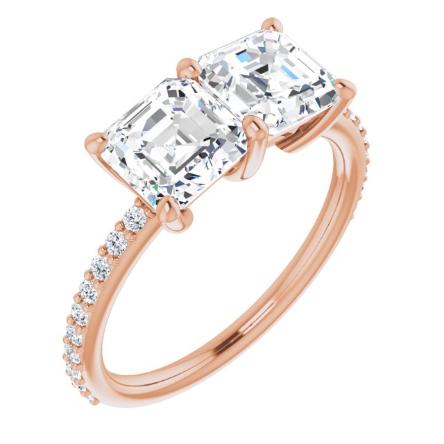 Cubic Zirconia Engagement Ring- The Minerva (Customizable Enhanced 2-stone Asscher Cut Design with Ultra-thin Accented Band)
