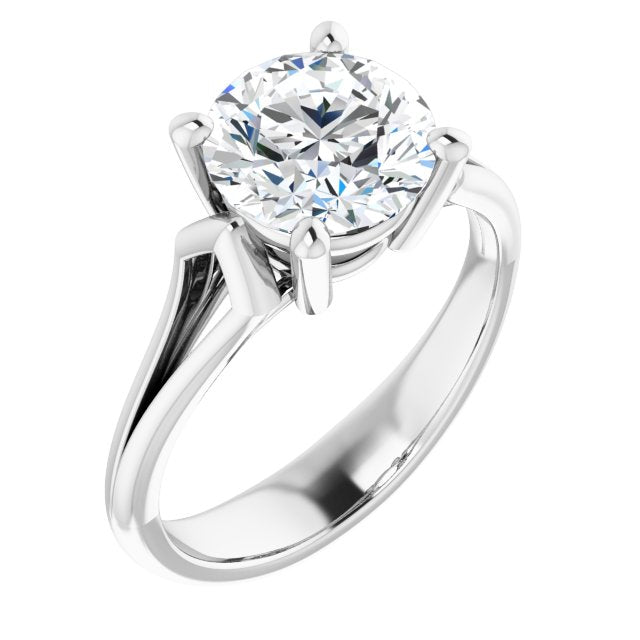 18K White Gold Customizable Cathedral-Raised Round Cut Solitaire with Angular Chevron Split Band