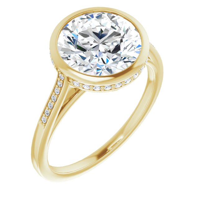 10K Yellow Gold Customizable Cathedral-Bezel Round Cut Style with Under-halo and Shared Prong Band