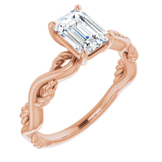 10K Rose Gold Customizable Emerald/Radiant Cut Solitaire with Twisting Split Band