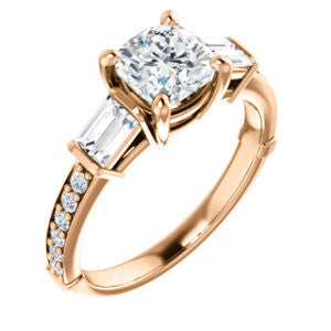 Cubic Zirconia Engagement Ring- The Rosetta (Customizable Cushion Cut Enhanced 5-stone Design with Pavé Band)