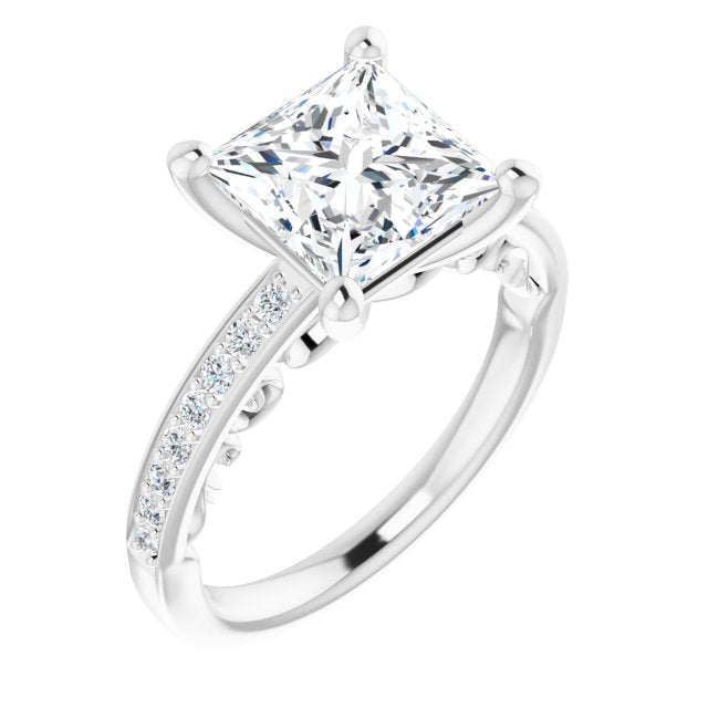 10K White Gold Customizable Princess/Square Cut Design featuring 3-Sided Infinity Trellis and Round-Channel Accented Band