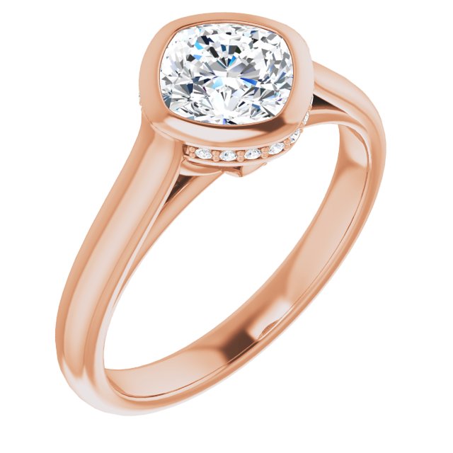 18K Rose Gold Customizable Cushion Cut Semi-Solitaire with Under-Halo and Peekaboo Cluster