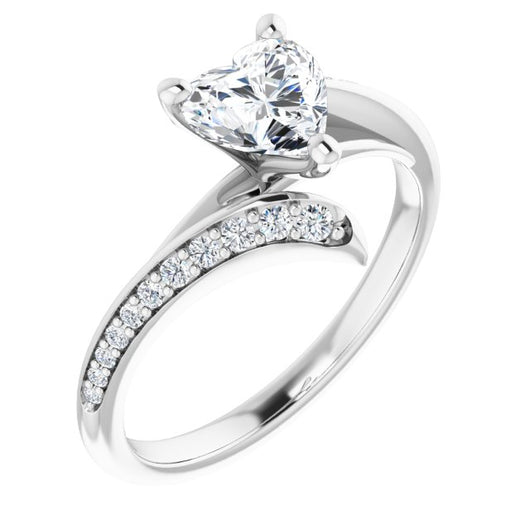 10K White Gold Customizable Heart Cut Style with Artisan Bypass and Shared Prong Band