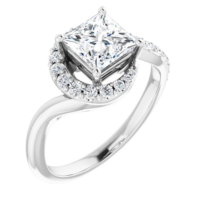 10K White Gold Customizable Princess/Square Cut Design with Swooping Pavé Bypass Band