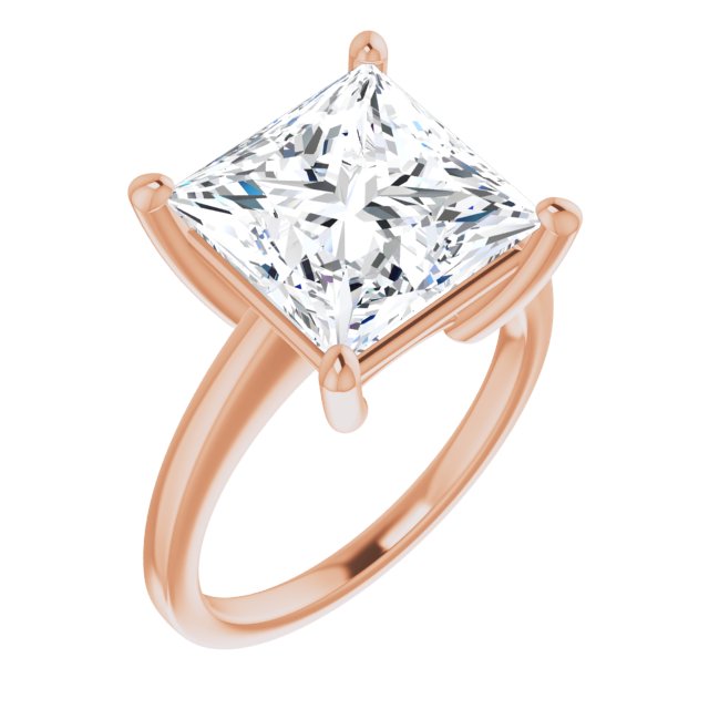 10K Rose Gold Customizable Bowl-Prongs Princess/Square Cut Solitaire with Thin Band