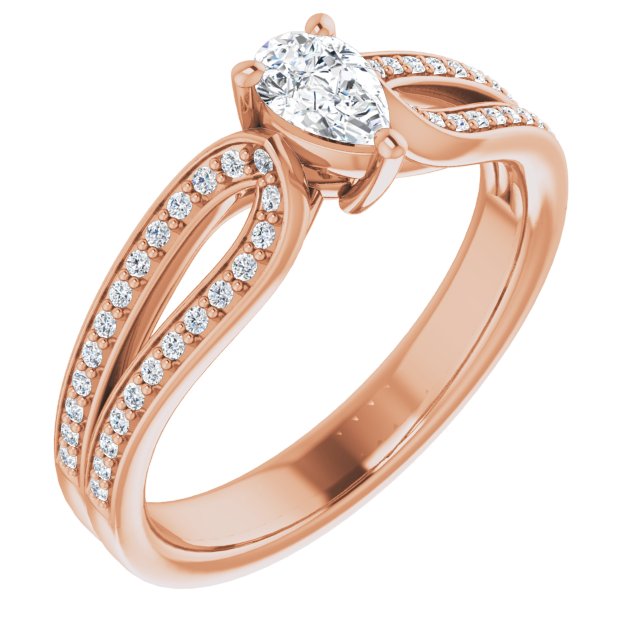 10K Rose Gold Customizable Pear Cut Design featuring Shared Prong Split-band