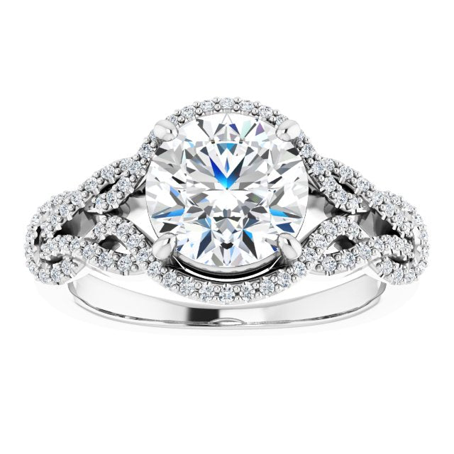 Cubic Zirconia Engagement Ring- The Montana (Customizable Round Cut Design with Intricate Over-Under-Around Pavé Accented Band)