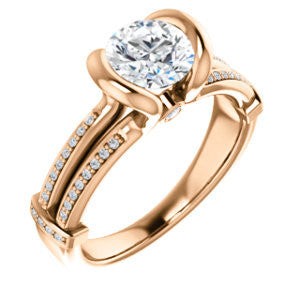 Cubic Zirconia Engagement Ring- The Kinsley (Customizable Round Cut with Split Pavé Band & Peekaboo Accents)