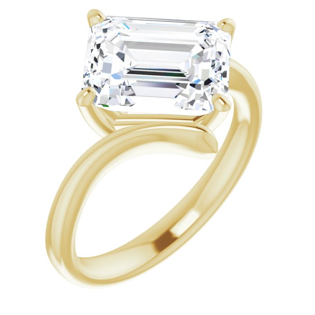10K Yellow Gold Customizable Emerald/Radiant Cut Solitaire with Thin, Bypass-style Band