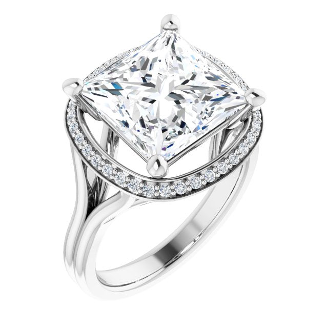 10K White Gold Customizable Cathedral-set Princess/Square Cut Design with Split-band & Halo Accents