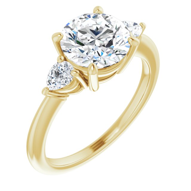 14K Yellow Gold Customizable 3-stone Round Style with Pear Accents