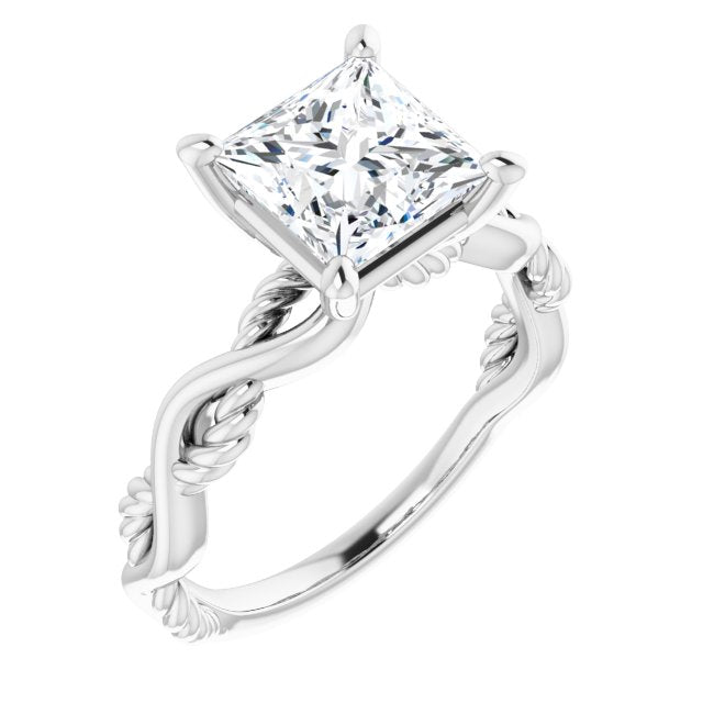 10K White Gold Customizable Princess/Square Cut Solitaire with Twisting Split Band