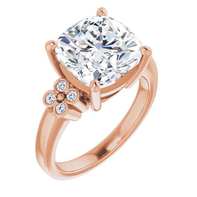 10K Rose Gold Customizable 9-stone Design with Cushion Cut Center and Complementary Quad Bezel-Accent Sets