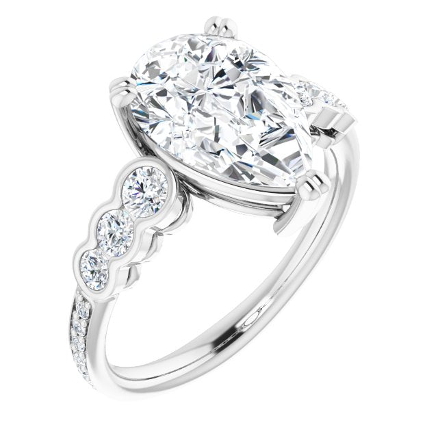 10K White Gold Customizable Pear Cut 7-stone Style Enhanced with Bezel Accents and Shared Prong Band