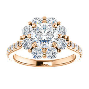 Cubic Zirconia Engagement Ring- The Temeka (Customizable Cathedral-Round Cut Style featuring Large-Accent Floral Cluster Halo and Thin Pavé Band)
