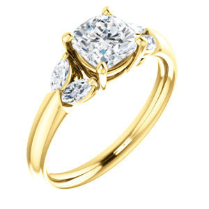 Cubic Zirconia Engagement Ring- The Leeanne (Customizable 5-stone Design with Cushion Cut Center and Marquise Accents)