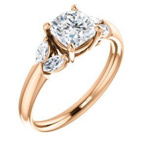 Cubic Zirconia Engagement Ring- The Leeanne (Customizable 5-stone Design with Cushion Cut Center and Marquise Accents)