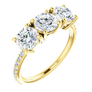 Cubic Zirconia Engagement Ring- The Mary Helen (Customizable Triple Round Cut Design with Ultra Thin Pavé Band)
