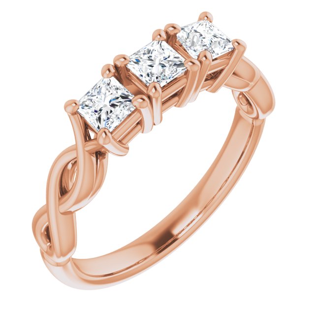 10K Rose Gold Customizable Triple Princess/Square Cut Design with Twisting Infinity Split Band
