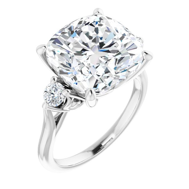 10K White Gold Customizable Three-stone Cushion Cut Design with Small Round Accents and Vintage Trellis/Basket