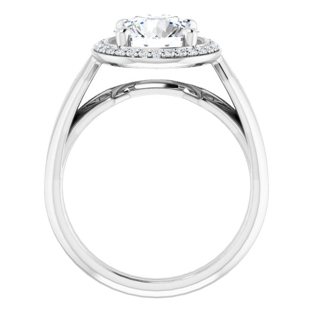 Cubic Zirconia Engagement Ring- The Ina Vaani (Customizable Cathedral-raised Round Cut Design with Halo and Tri-Cluster Band Accents)