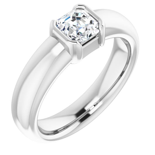 10K White Gold Customizable Bezel-set Asscher Cut Solitaire with Thick Band