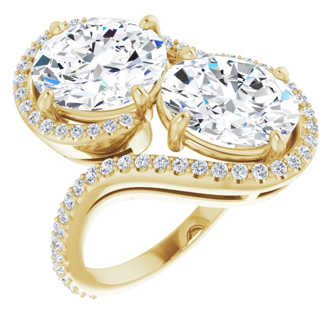 10K Yellow Gold Customizable Double Oval Cut 2-Stone Style Enhanced with Accented Artisan Bypass Band