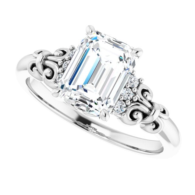 Cubic Zirconia Engagement Ring- The Lark (Customizable 7-stone Radiant Cut Design with Vertical Round-Channel Accents)