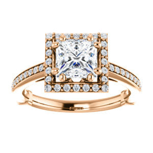 Cubic Zirconia Engagement Ring- The Jessika (Customizable Cathedral-set Princess Cut Design with Halo and Thin Pavé Band)
