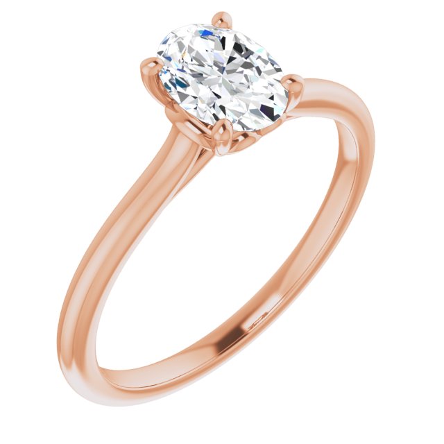 10K Rose Gold Customizable Cathedral-style Oval Cut Solitaire with Decorative Heart Prong Basket