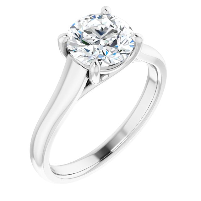 10K White Gold Customizable Round Cut Cathedral-Prong Solitaire with Decorative X Trellis