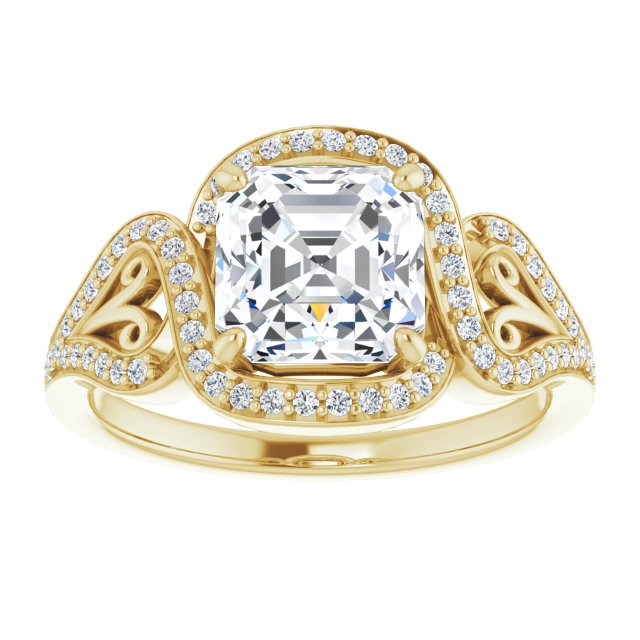 Cubic Zirconia Engagement Ring- The Alexis Rose (Customizable Asscher Cut Design with Bypass Halo and Split-Shared Prong Band)