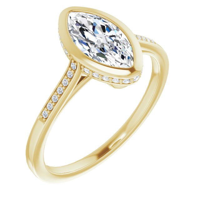 10K Yellow Gold Customizable Cathedral-Bezel Marquise Cut Style with Under-halo and Shared Prong Band