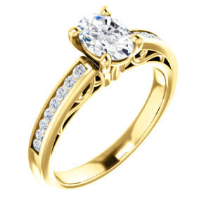 Cubic Zirconia Engagement Ring- The Jazmin Ella (Customizable Oval Cut with Three-sided Filigree and Channel Accents)