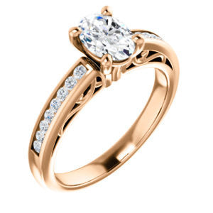 Cubic Zirconia Engagement Ring- The Jazmin Ella (Customizable Oval Cut with Three-sided Filigree and Channel Accents)